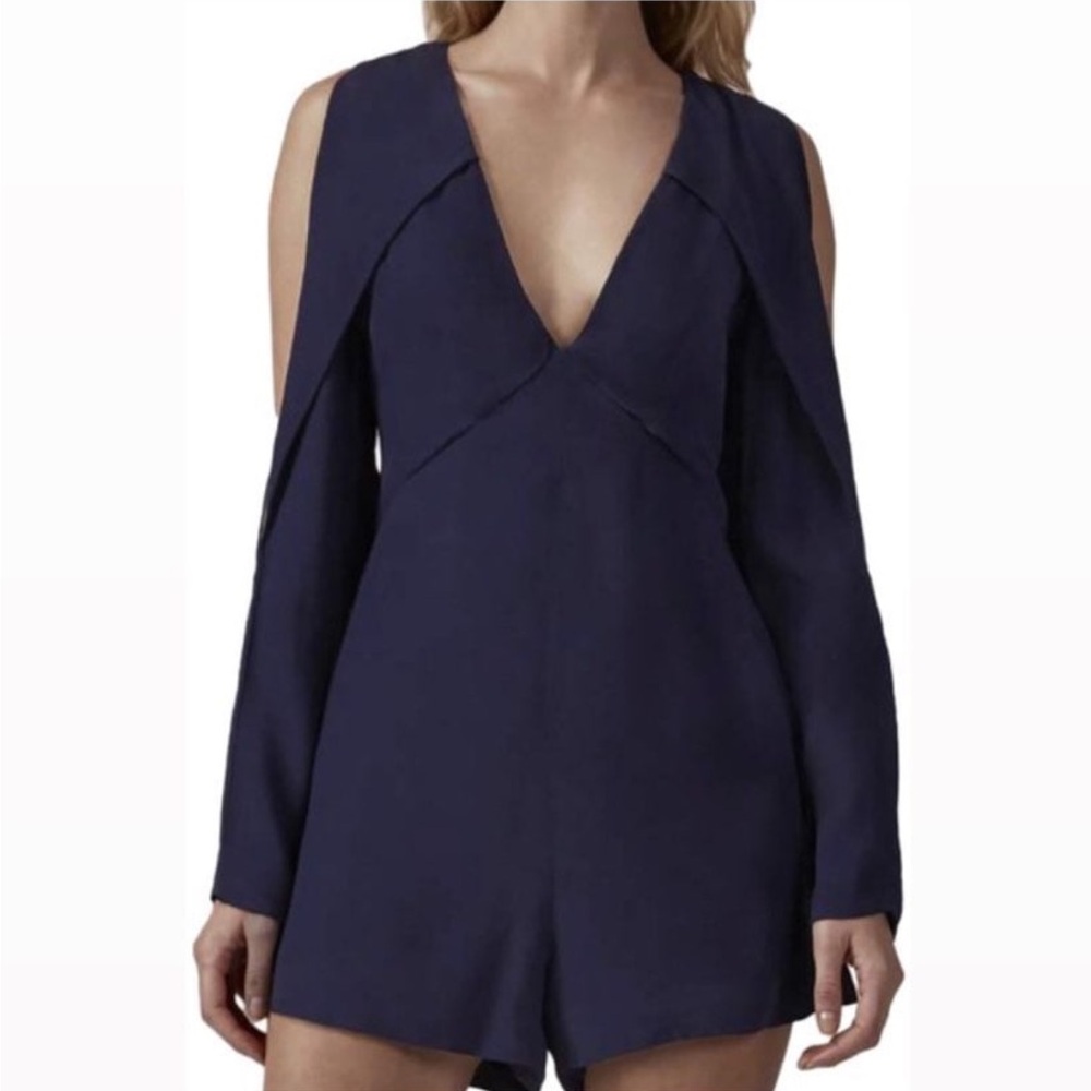 Navy Ruffle Cold Shoulder Romper - Picture 3 of 6